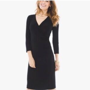 Chico’s Travelers Dress Midi Black Draped Long Sleeve Size 2/Large Timeless  LBD